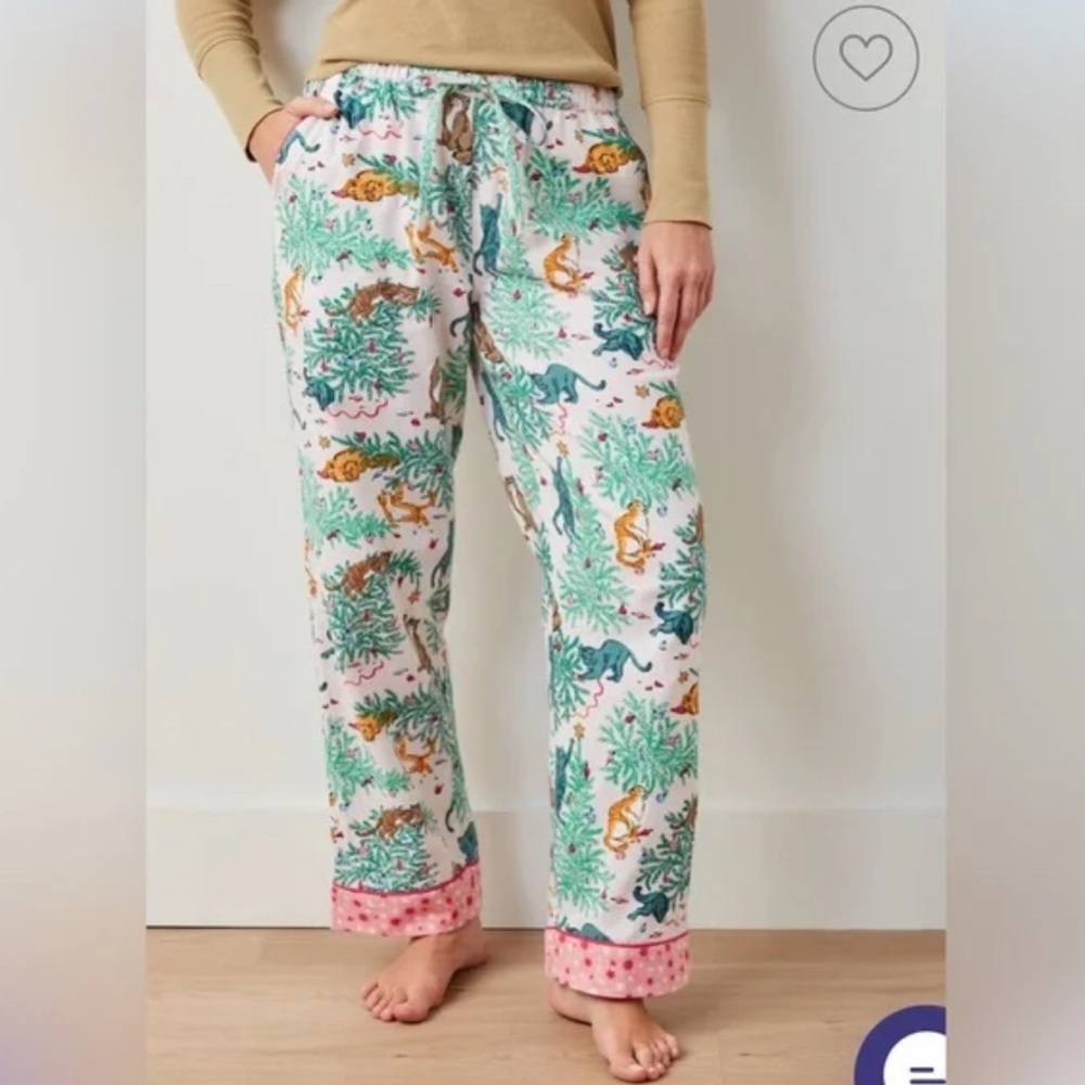 Printfresh Pajamas pants Frisky Firs cats print Lightweight Flannel Sweet Cream